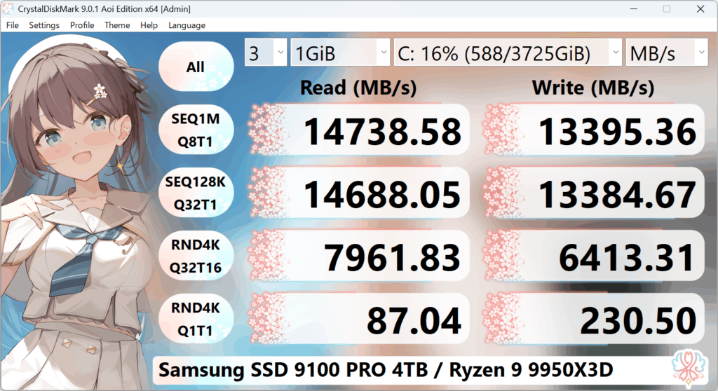 Интерфейс CrystalDiskMark Aoi Edition